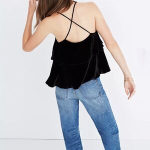 Madewell Velvet Ruffle Cami, Size Medium Black